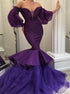 Off Shoulder Mermaid Tulle Prom Dresses with Ruffles LBQ2716